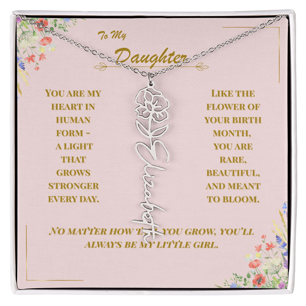 To My Daughter – Personalized Birth Flower Name Necklace with Message Card