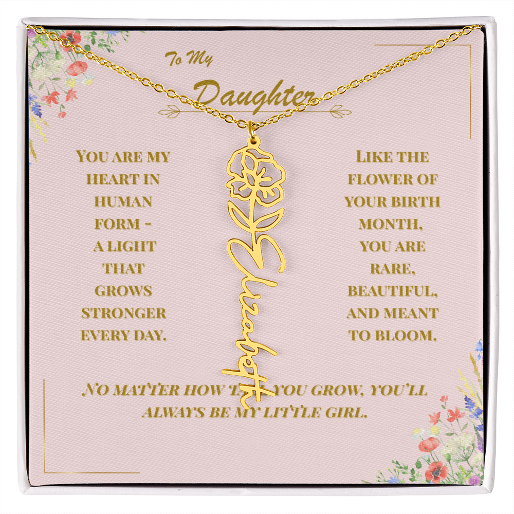 To My Daughter – Personalized Birth Flower Name Necklace with Message Card