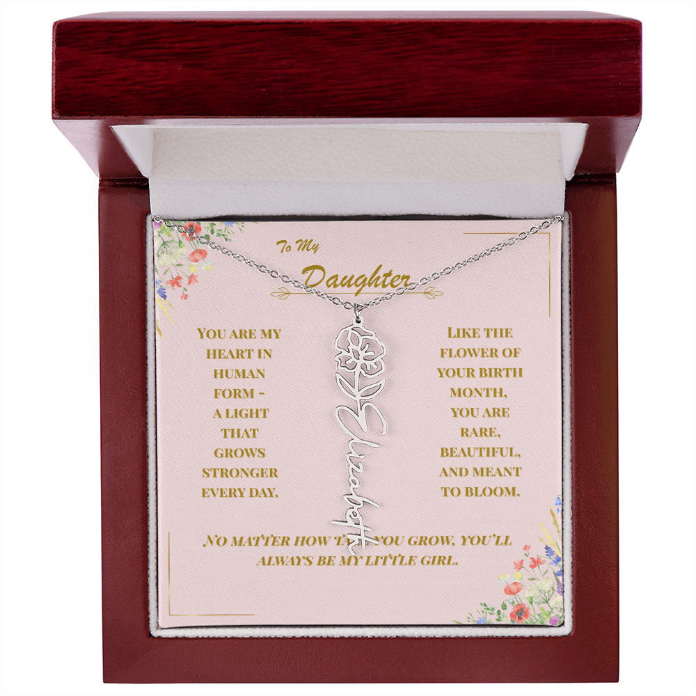 To My Daughter – Personalized Birth Flower Name Necklace with Message Card