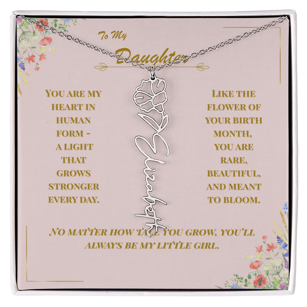 To My Daughter – Personalized Birth Flower Name Necklace with Message Card