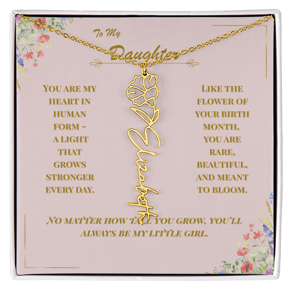 To My Daughter – Personalized Birth Flower Name Necklace with Message Card