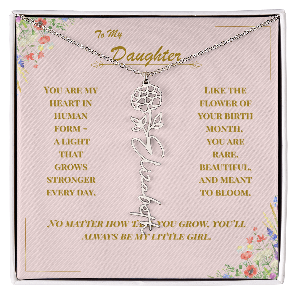 To My Daughter – Personalized Birth Flower Name Necklace with Message Card