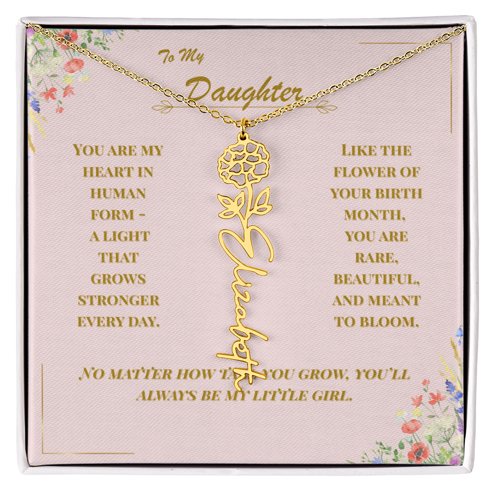 To My Daughter – Personalized Birth Flower Name Necklace with Message Card