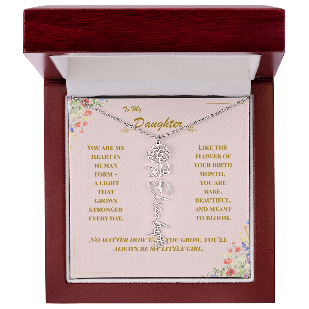 To My Daughter – Personalized Birth Flower Name Necklace with Message Card