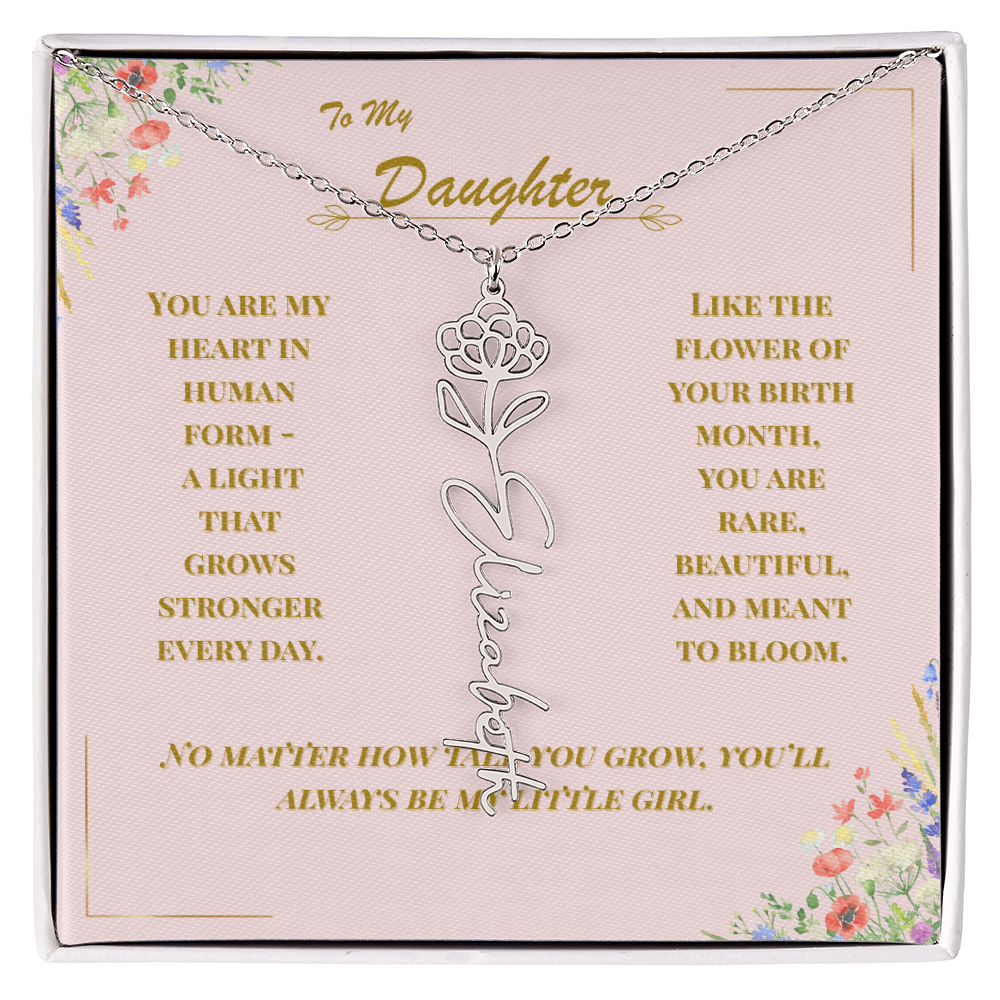 To My Daughter – Personalized Birth Flower Name Necklace with Message Card