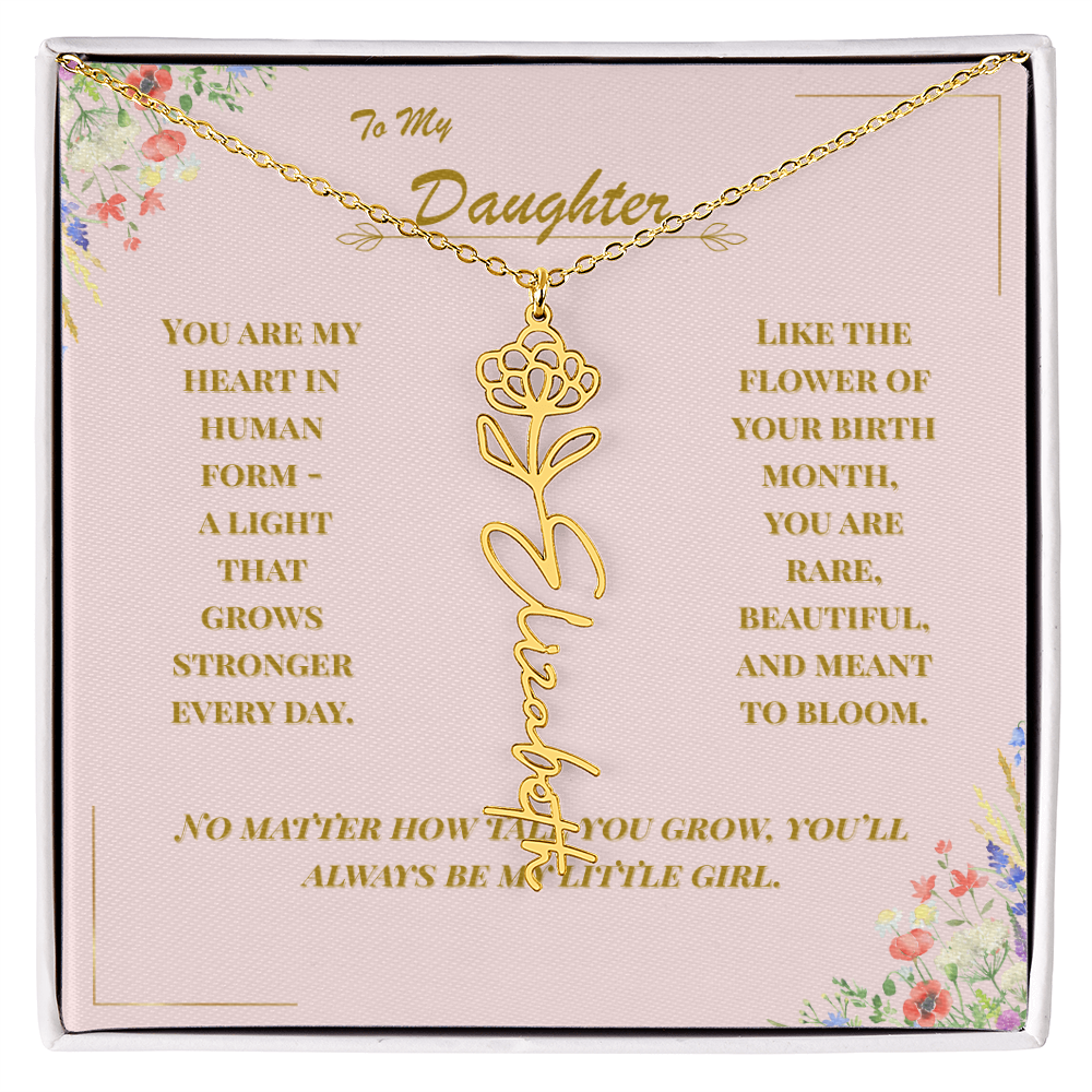 To My Daughter – Personalized Birth Flower Name Necklace with Message Card