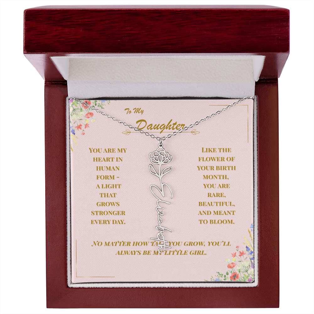To My Daughter – Personalized Birth Flower Name Necklace with Message Card