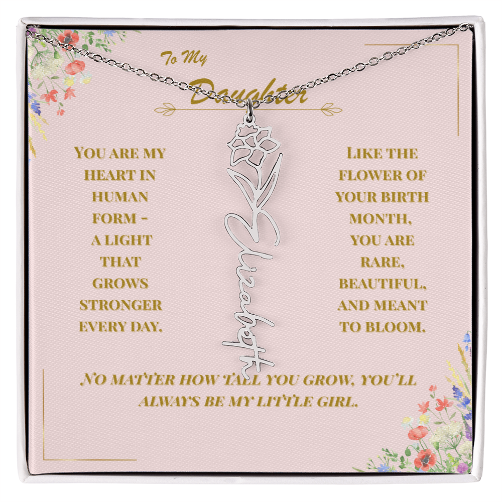 To My Daughter – Personalized Birth Flower Name Necklace with Message Card