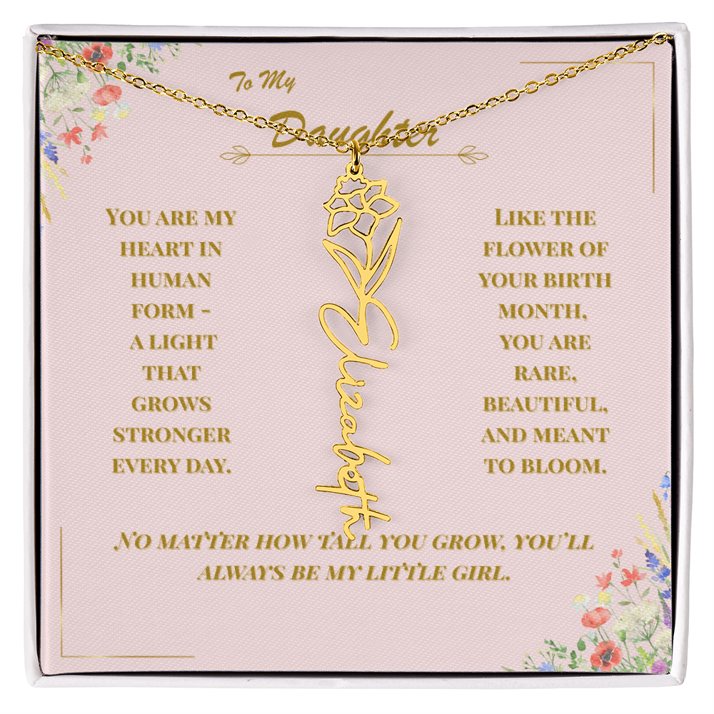 To My Daughter – Personalized Birth Flower Name Necklace with Message Card