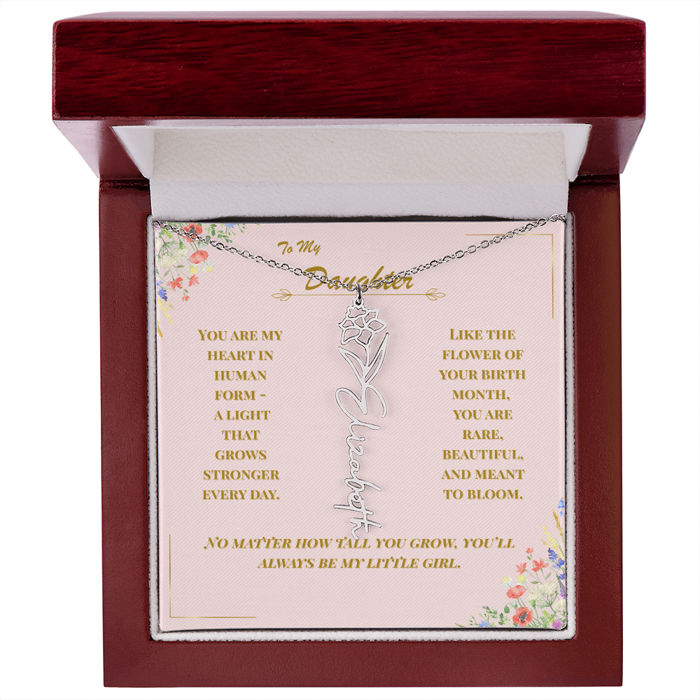 To My Daughter – Personalized Birth Flower Name Necklace with Message Card