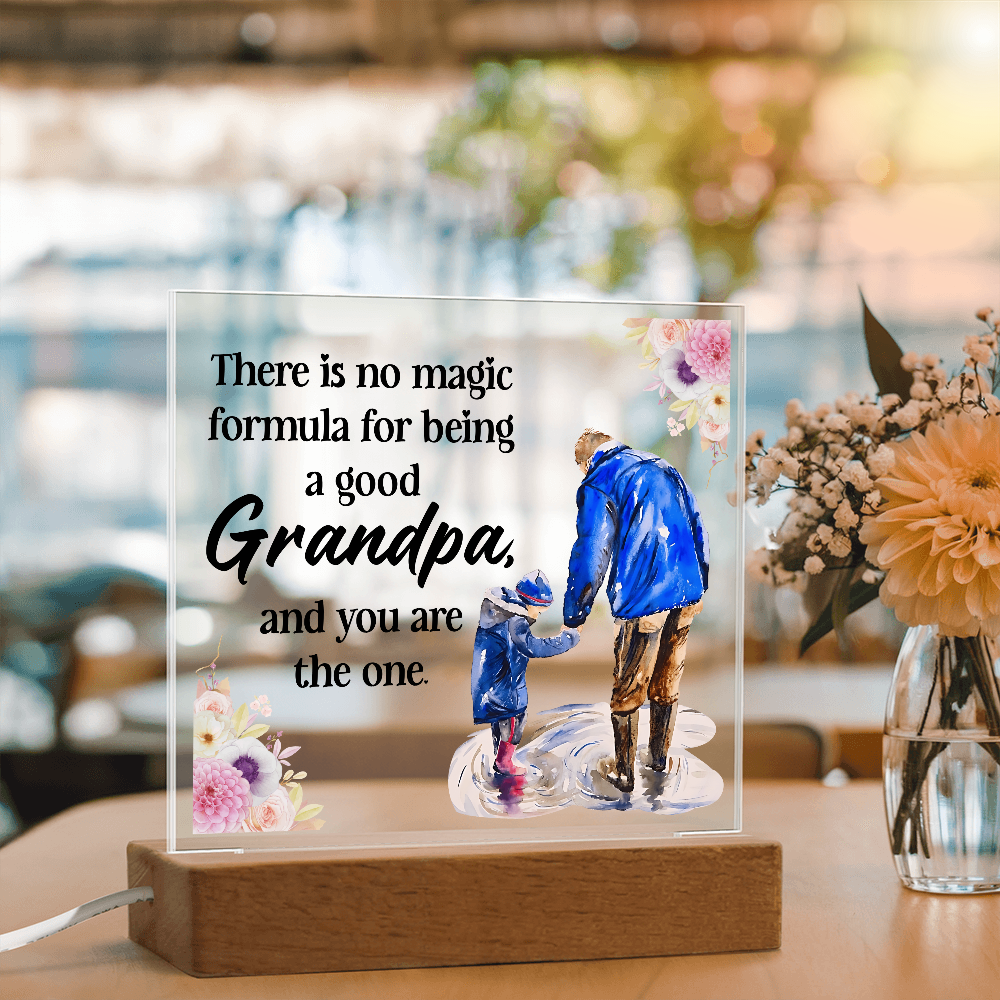 💙 “To the Best Grandpa” Acrylic Plaque with LED Base – Sentimental Gift from Grandkids