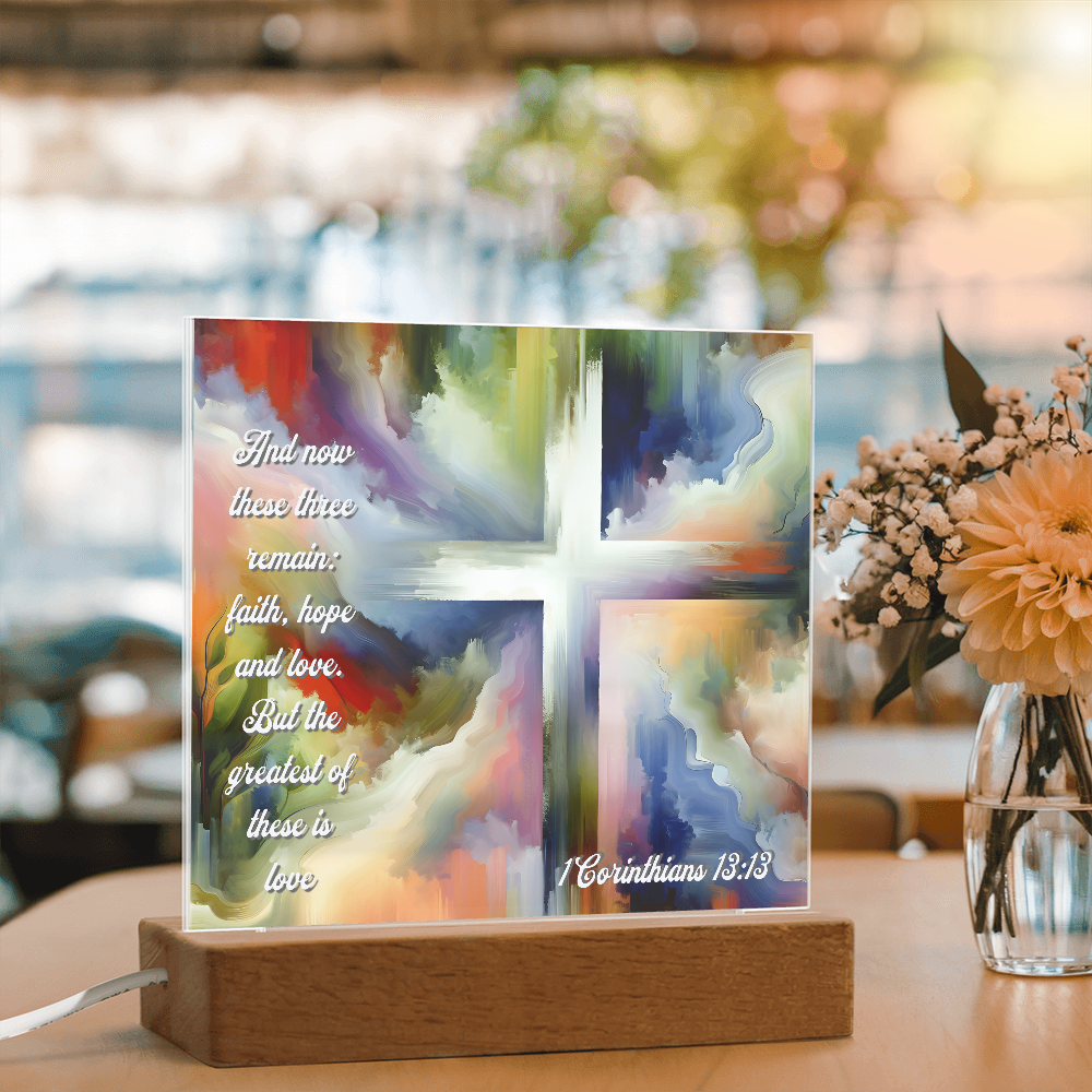 ✝️ Faith, Hope & Love LED Acrylic Plaque – Inspirational Christian Gift with 1 Corinthians 13:13