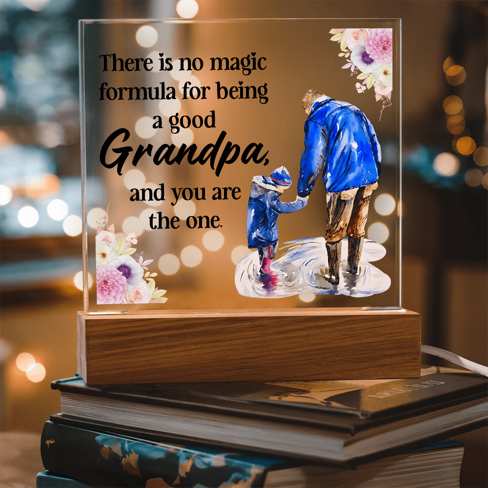 💙 “To the Best Grandpa” Acrylic Plaque with LED Base – Sentimental Gift from Grandkids