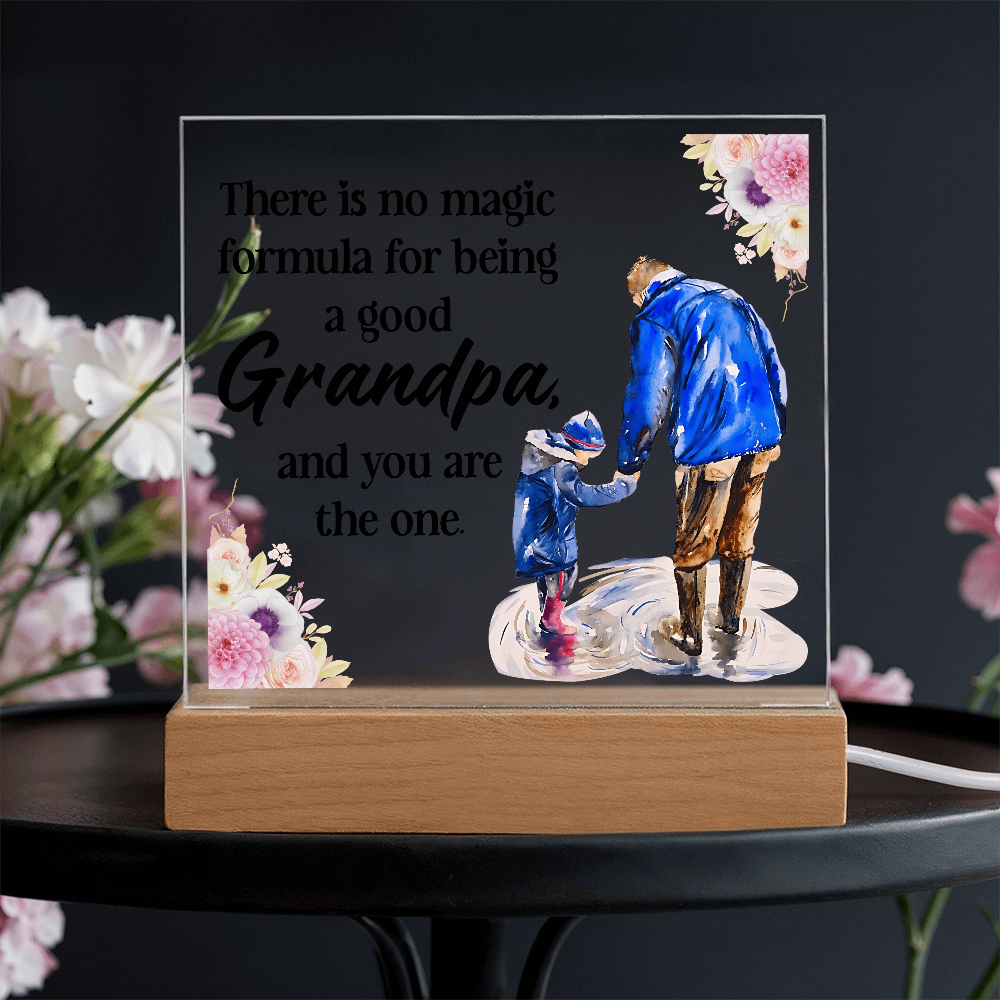 💙 “To the Best Grandpa” Acrylic Plaque with LED Base – Sentimental Gift from Grandkids