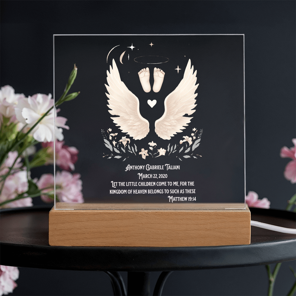 👼 Angel Baby Customized Acrylic Memorial – Bible Verse Keepsake with LED Light | “Let the Little Children Come to Me”