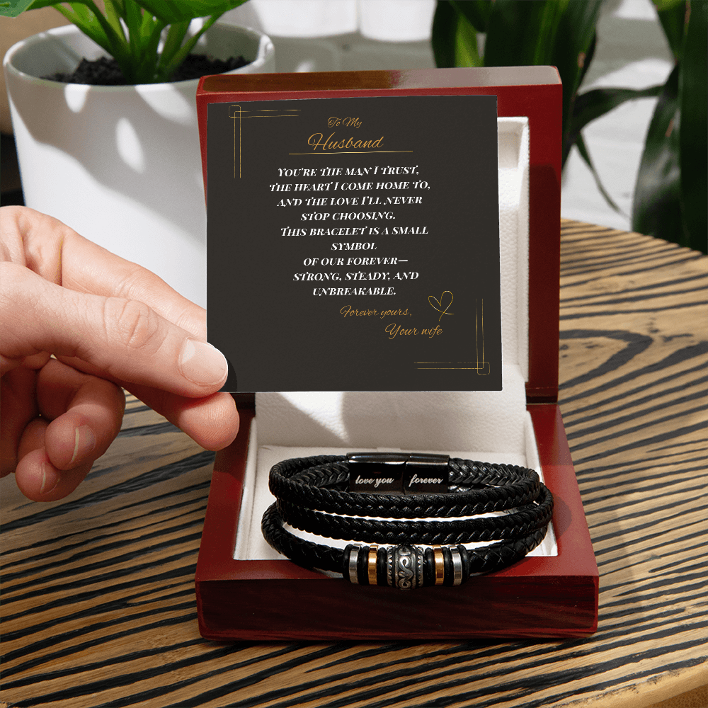 To My Husband – Men's Leather Bracelet Gift | Romantic Anniversary or Birthday Gift from Wife