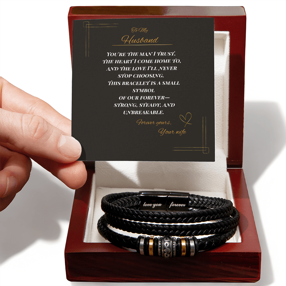 To My Husband – Men's Leather Bracelet Gift | Romantic Anniversary or Birthday Gift from Wife