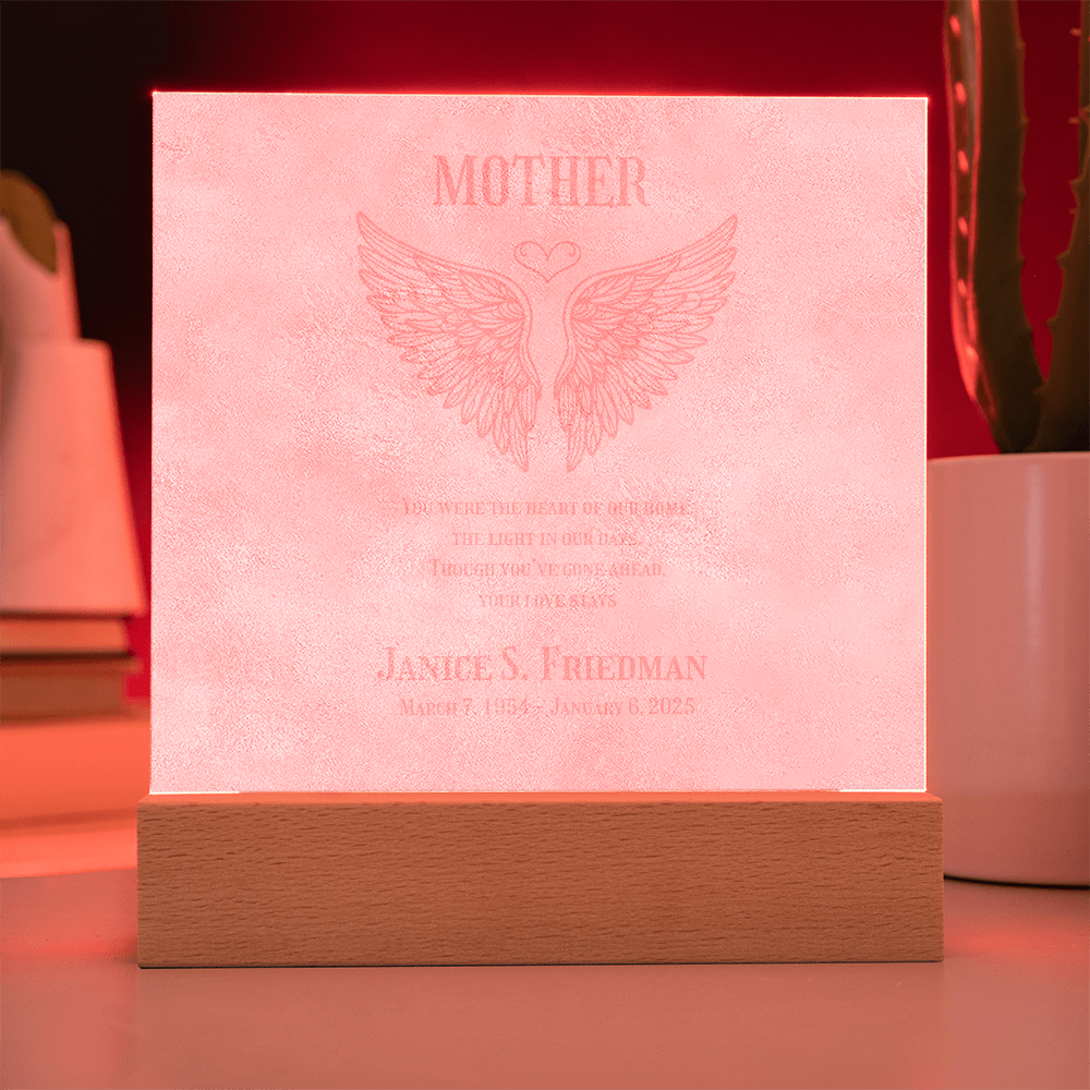 🕊️ Personalized Memorial Light – Angel Wings Engraved Acrylic Plaque | Custom LED Tribute for a Loved One