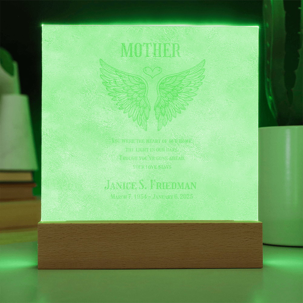 🕊️ Personalized Memorial Light – Angel Wings Engraved Acrylic Plaque | Custom LED Tribute for a Loved One