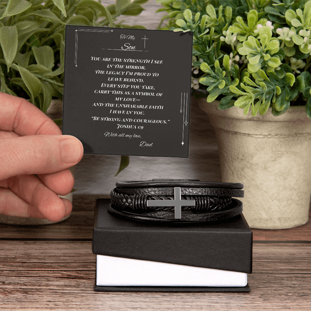To My Son – Faith & Legacy Cross Bracelet from Dad | Inspirational Gift with Joshua 1:9