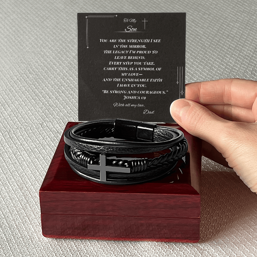 To My Son – Faith & Legacy Cross Bracelet from Dad | Inspirational Gift with Joshua 1:9