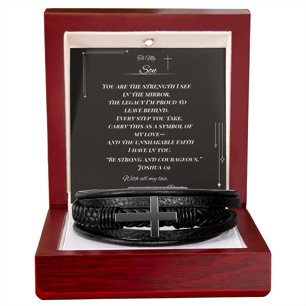 To My Son – Faith & Legacy Cross Bracelet from Dad | Inspirational Gift with Joshua 1:9