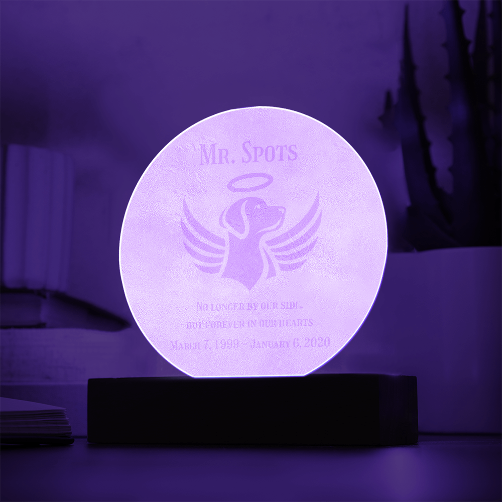 🐾 Engraved Acrylic Dog Memorial – “No Longer By Our Side” LED Keepsake Plaque