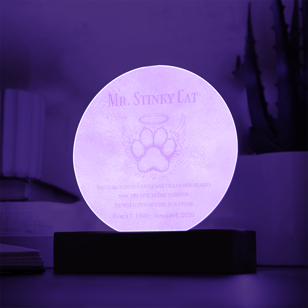 🐾 Custom Engraved Acrylic Pet Memorial – Paw Print LED Keepsake with Touching Sentiment