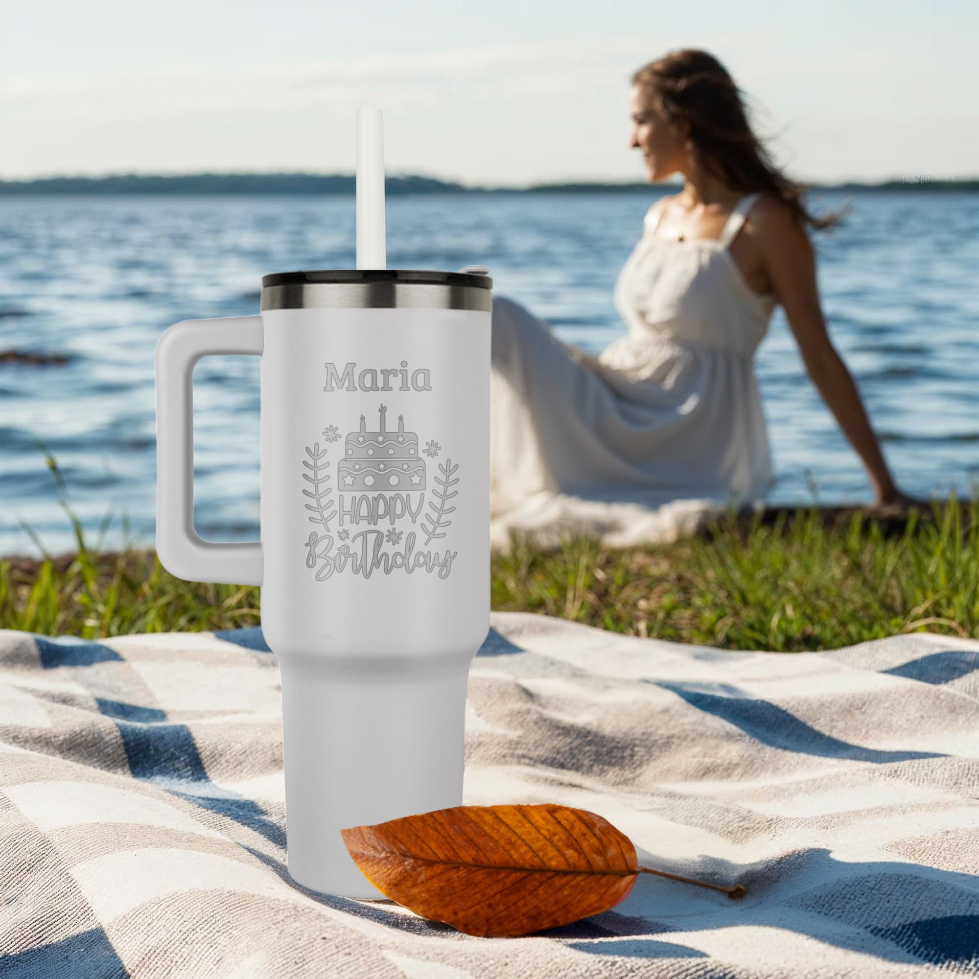 Personalized Birthday 40 oz Tumbler with Handle – Custom Name Engraved Gift for Her or Him
