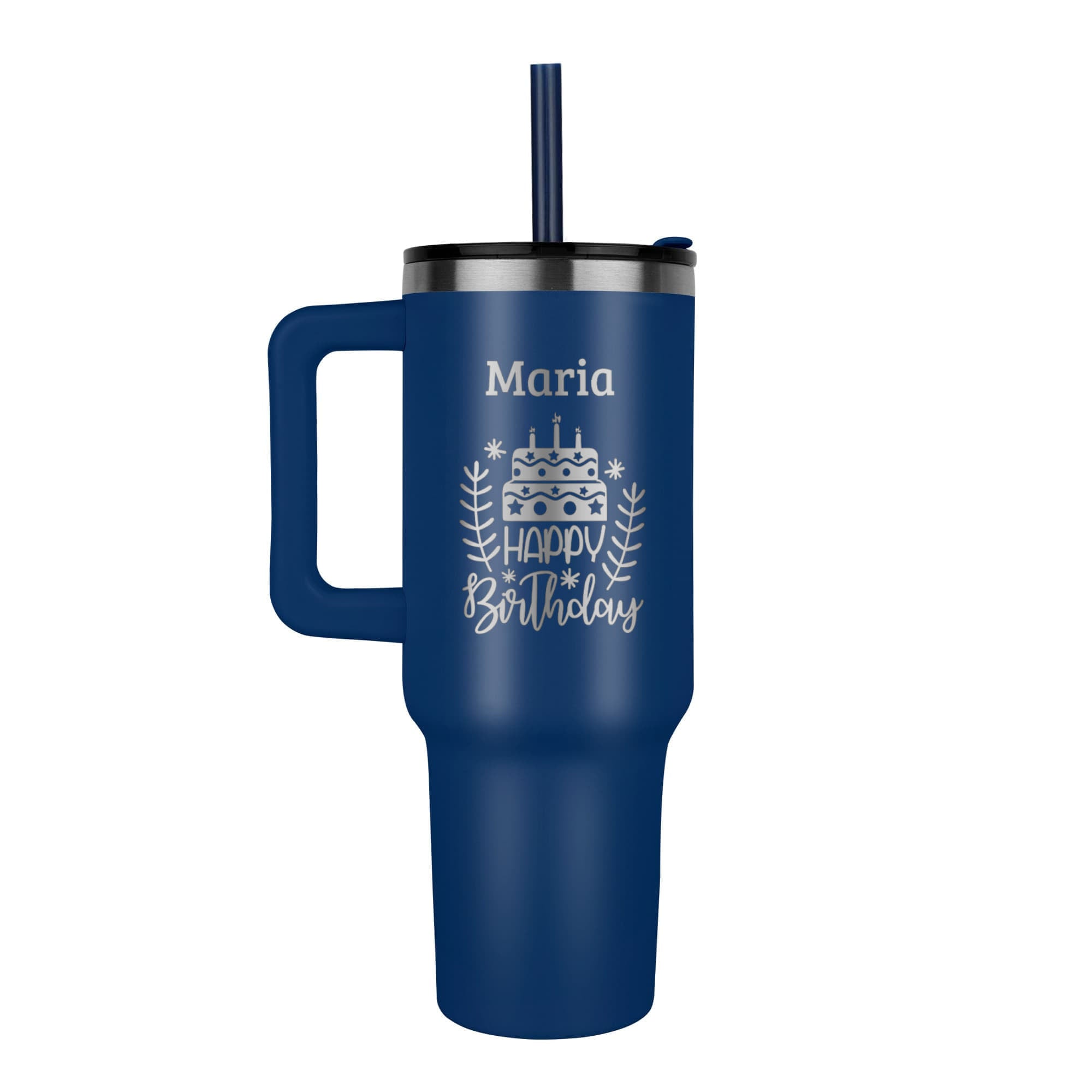 Personalized Birthday 40 oz Tumbler with Handle – Custom Name Engraved Gift for Her or Him