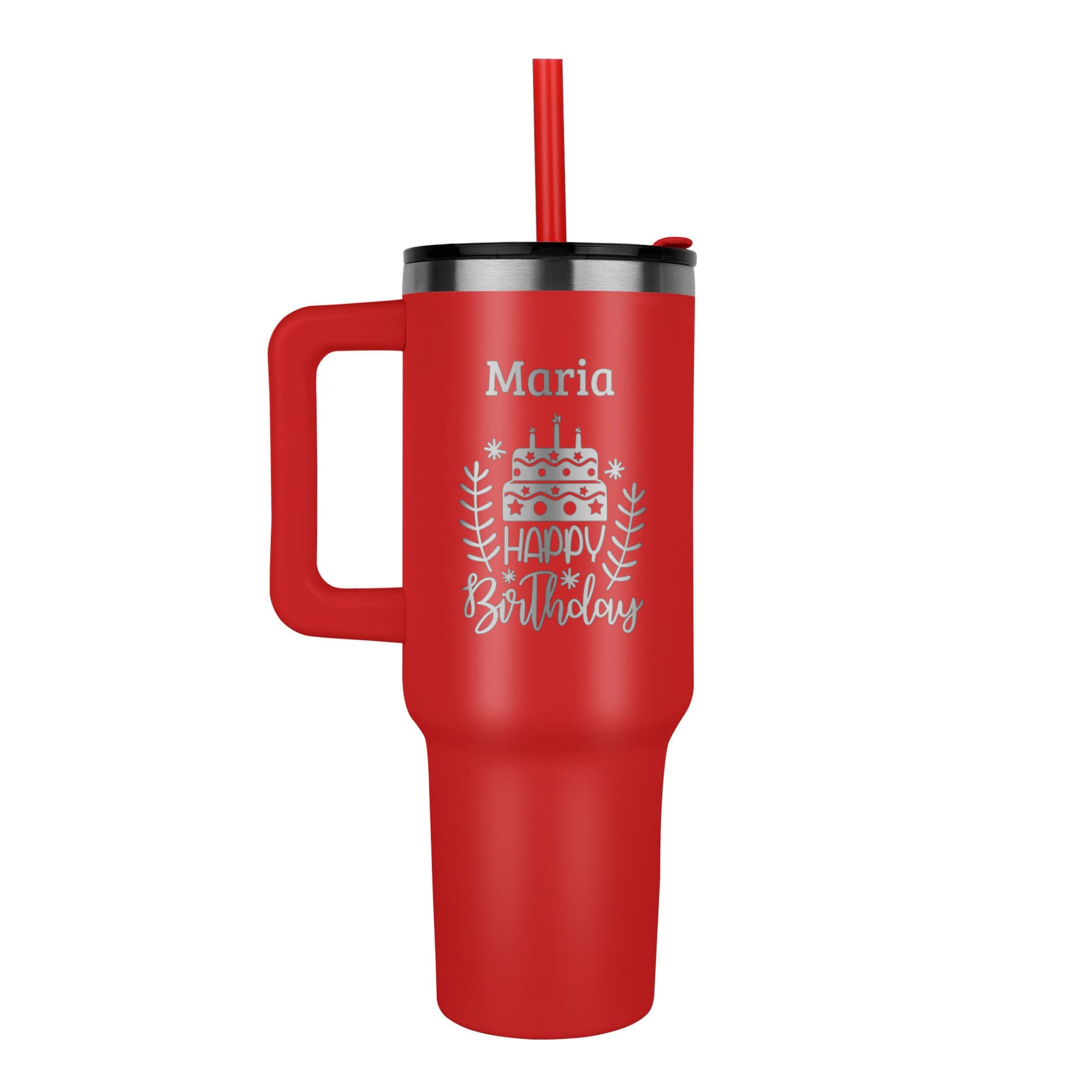 Personalized Birthday 40 oz Tumbler with Handle – Custom Name Engraved Gift for Her or Him