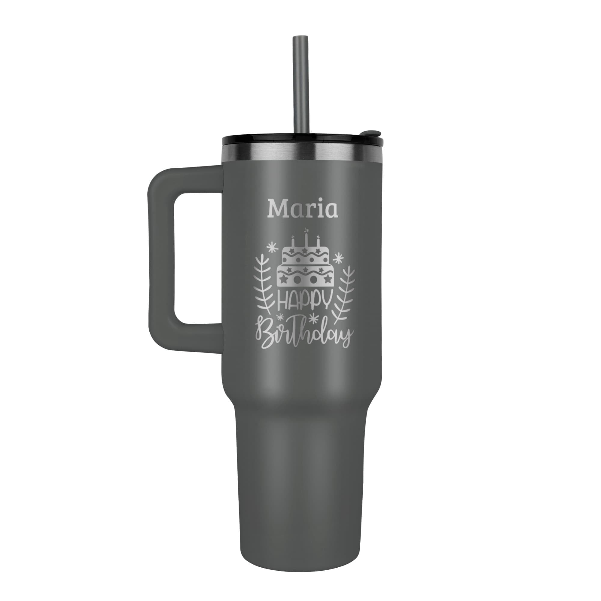 Personalized Birthday 40 oz Tumbler with Handle – Custom Name Engraved Gift for Her or Him
