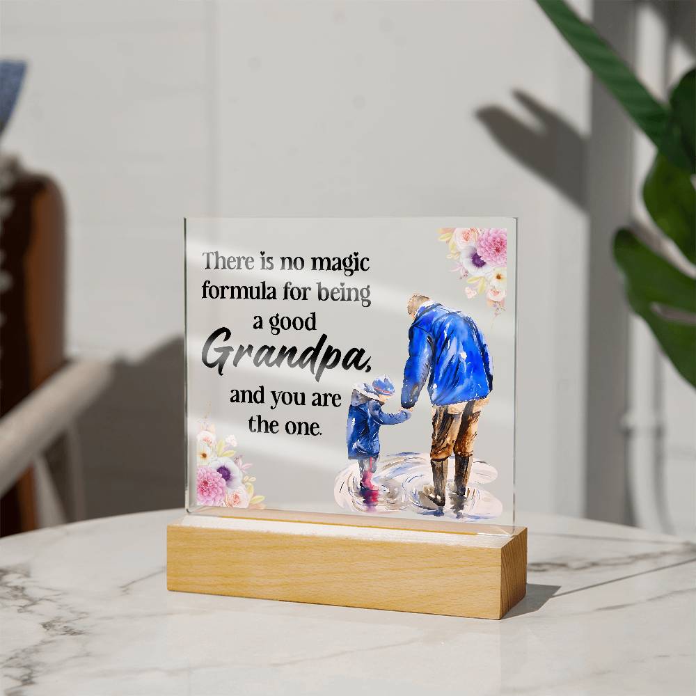 💙 “To the Best Grandpa” Acrylic Plaque with LED Base – Sentimental Gift from Grandkids