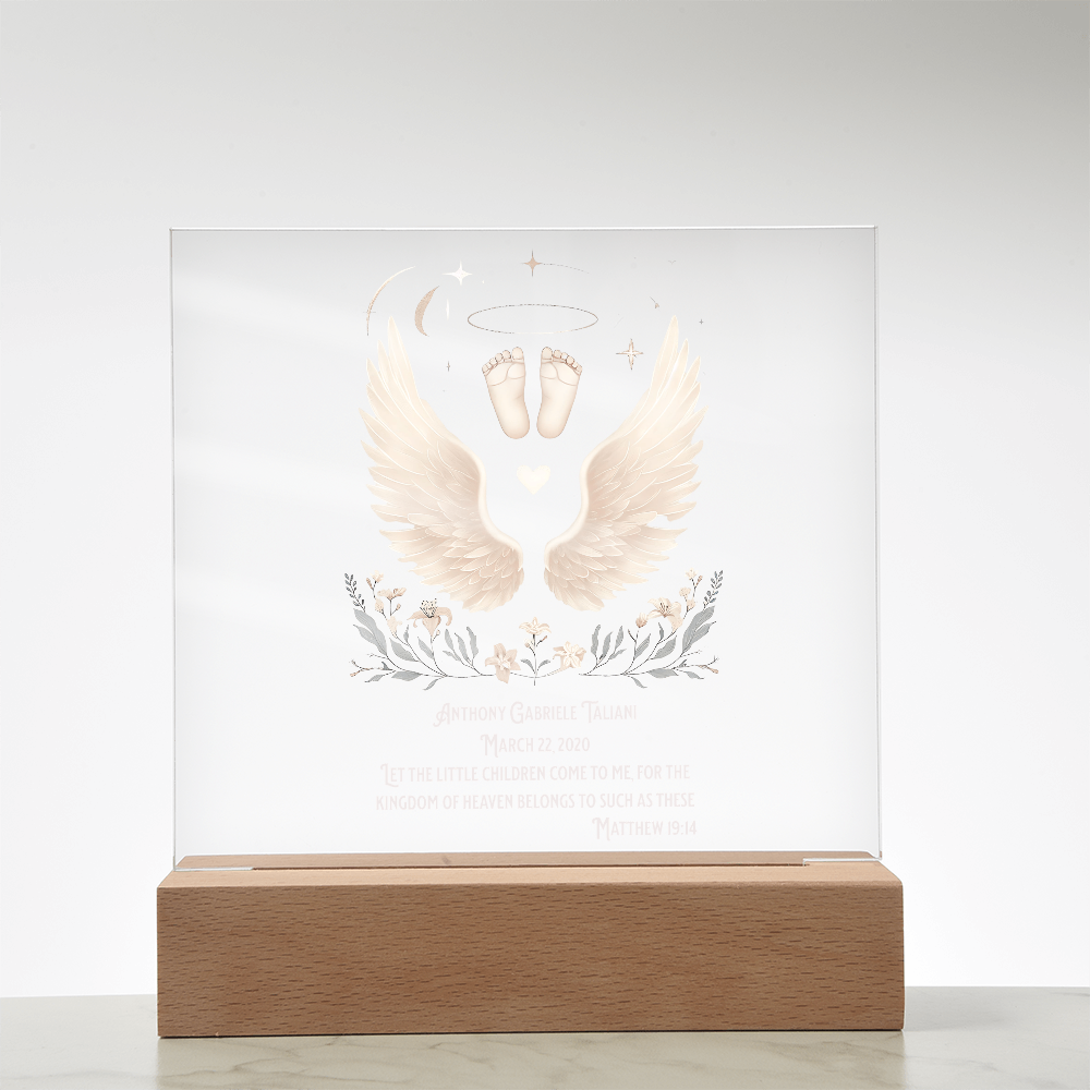 👼 Angel Baby Customized Acrylic Memorial – Bible Verse Keepsake with LED Light | “Let the Little Children Come to Me”