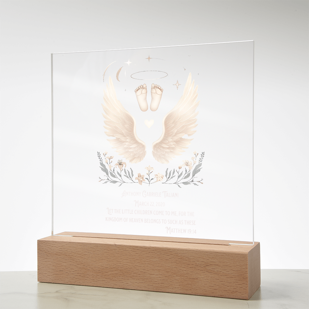 👼 Angel Baby Customized Acrylic Memorial – Bible Verse Keepsake with LED Light | “Let the Little Children Come to Me”