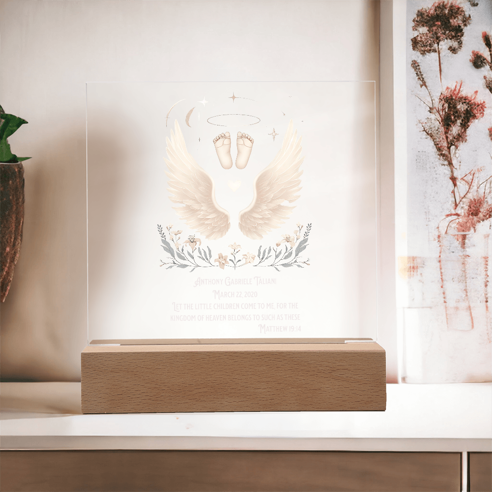👼 Angel Baby Customized Acrylic Memorial – Bible Verse Keepsake with LED Light | “Let the Little Children Come to Me”