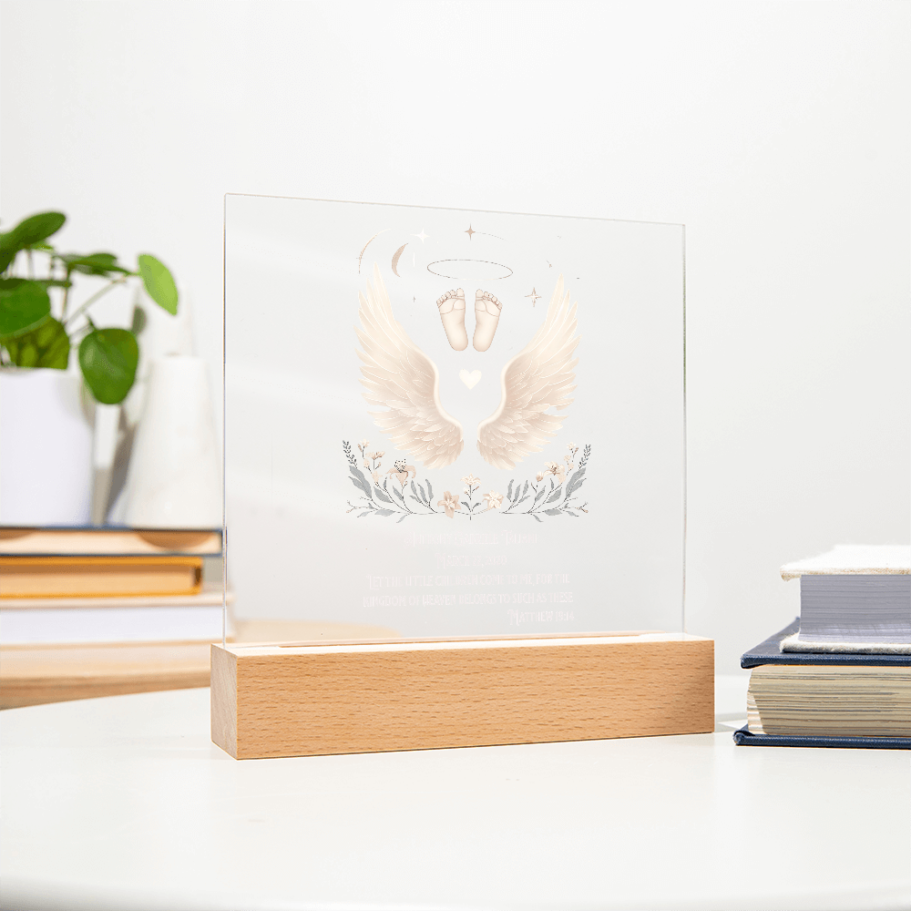 👼 Angel Baby Customized Acrylic Memorial – Bible Verse Keepsake with LED Light | “Let the Little Children Come to Me”