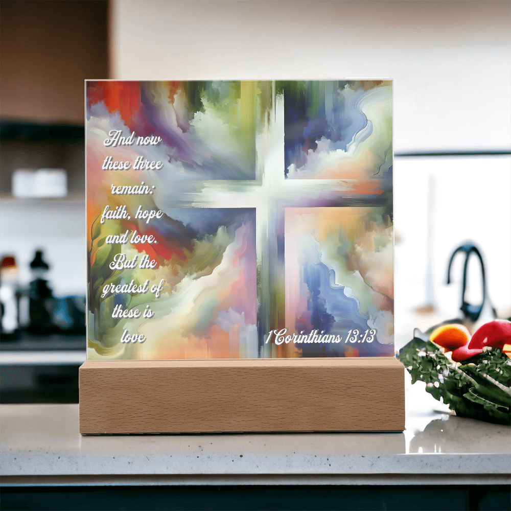 ✝️ Faith, Hope & Love LED Acrylic Plaque – Inspirational Christian Gift with 1 Corinthians 13:13