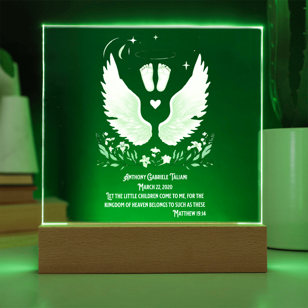 👼 Angel Baby Customized Acrylic Memorial – Bible Verse Keepsake with LED Light | “Let the Little Children Come to Me”