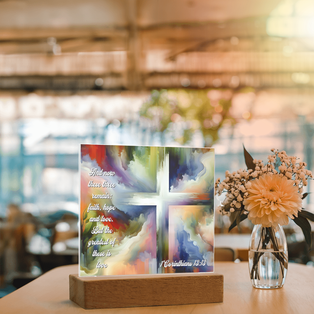 ✝️ Faith, Hope & Love LED Acrylic Plaque – Inspirational Christian Gift with 1 Corinthians 13:13