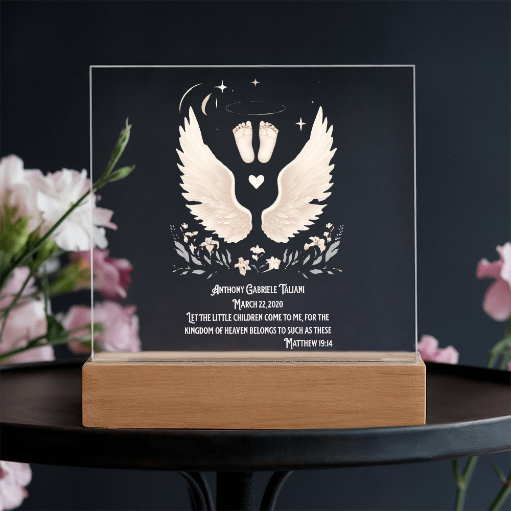👼 Angel Baby Customized Acrylic Memorial – Bible Verse Keepsake with LED Light | “Let the Little Children Come to Me”