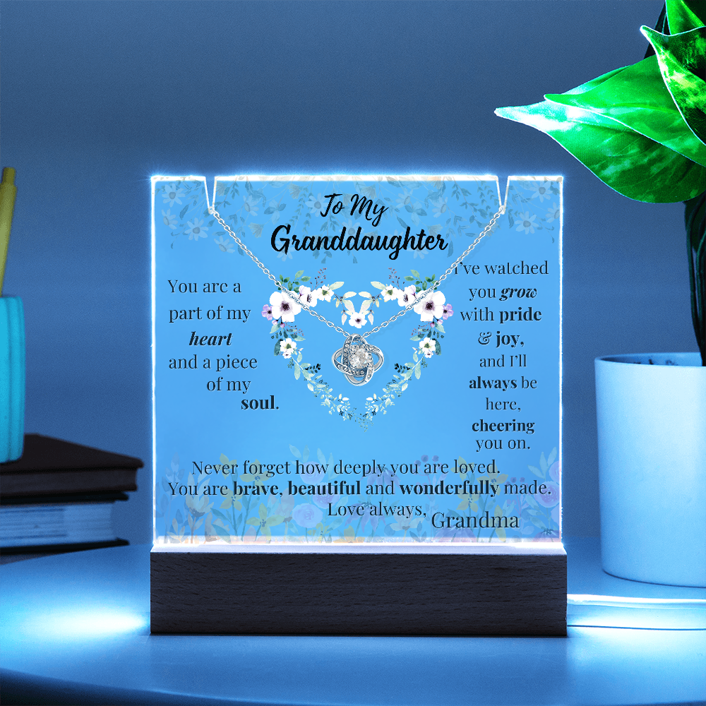 To My Granddaughter – Lighted Acrylic Gift & Love Knot Necklace Bundle | Sentimental Keepsake from Grandma