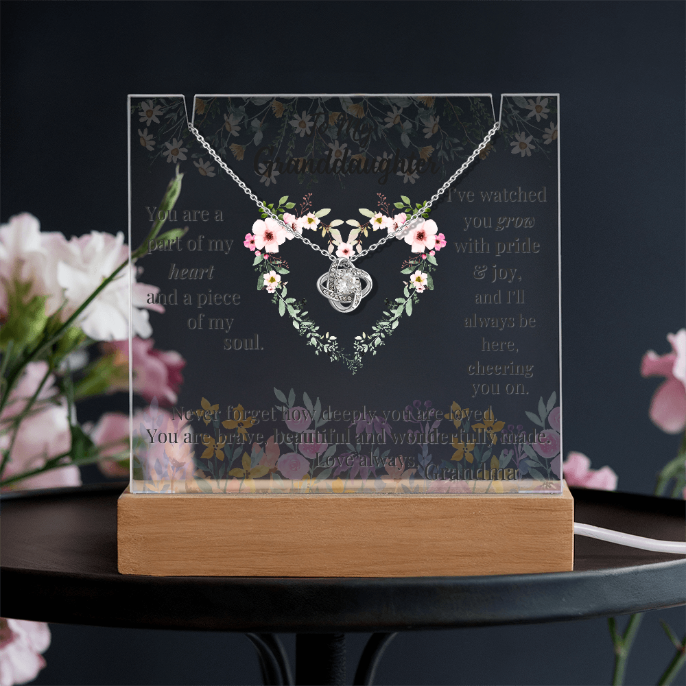 To My Granddaughter – Lighted Acrylic Gift & Love Knot Necklace Bundle | Sentimental Keepsake from Grandma