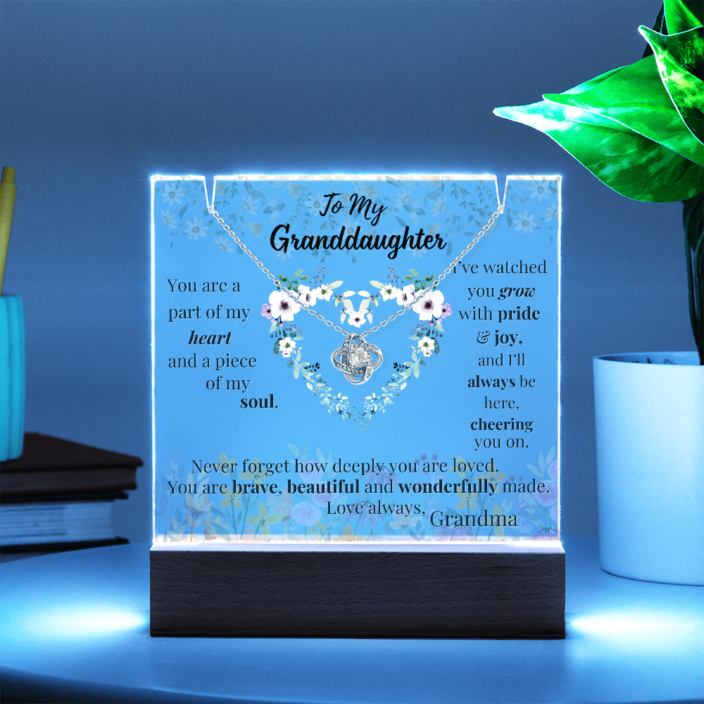To My Granddaughter – Lighted Acrylic Gift & Love Knot Necklace Bundle | Sentimental Keepsake from Grandma