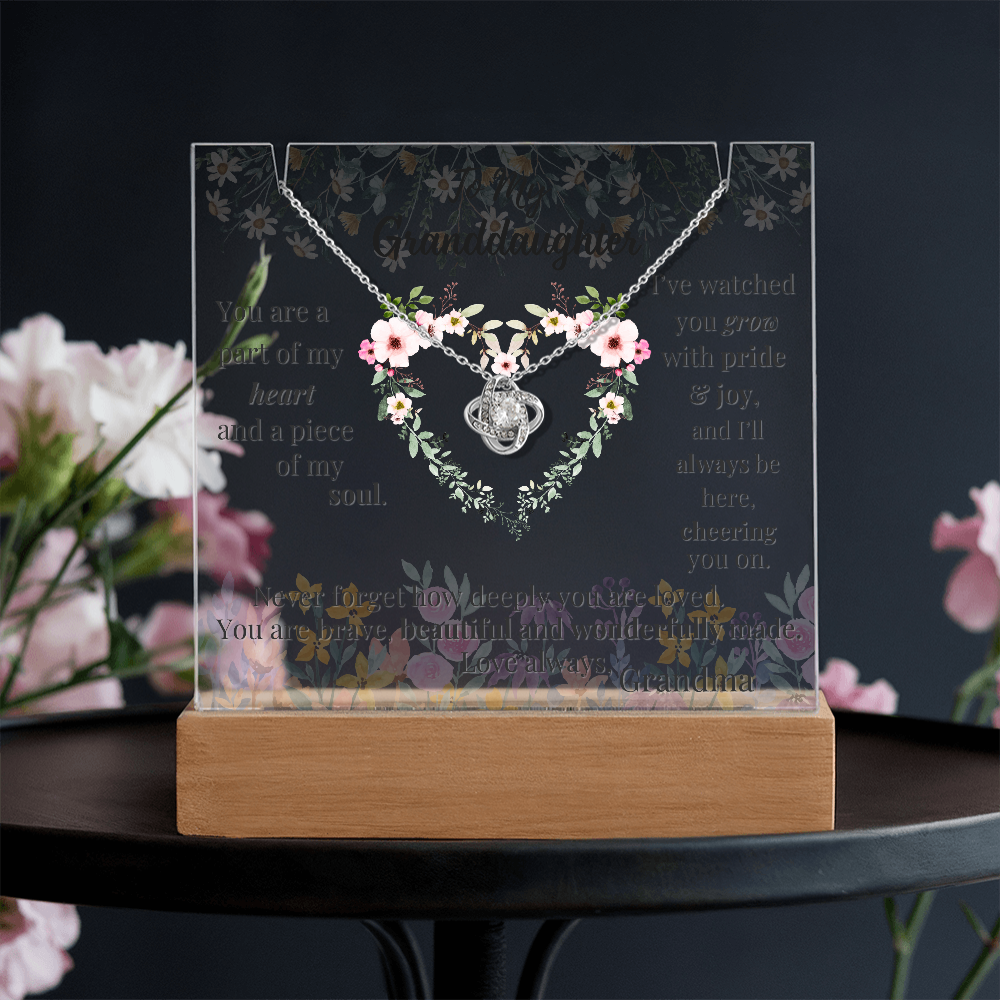 To My Granddaughter – Lighted Acrylic Gift & Love Knot Necklace Bundle | Sentimental Keepsake from Grandma