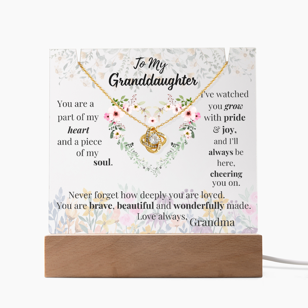 To My Granddaughter – Lighted Acrylic Gift & Love Knot Necklace Bundle | Sentimental Keepsake from Grandma