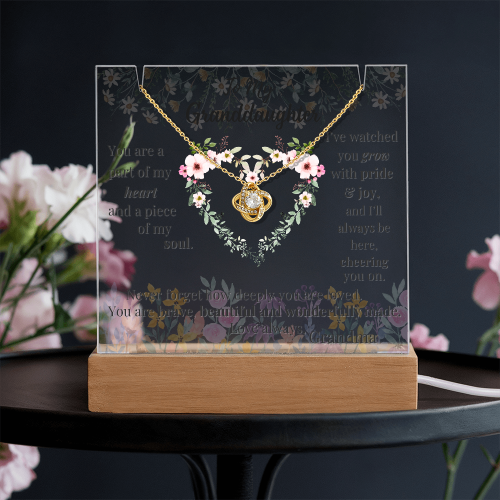 To My Granddaughter – Lighted Acrylic Gift & Love Knot Necklace Bundle | Sentimental Keepsake from Grandma