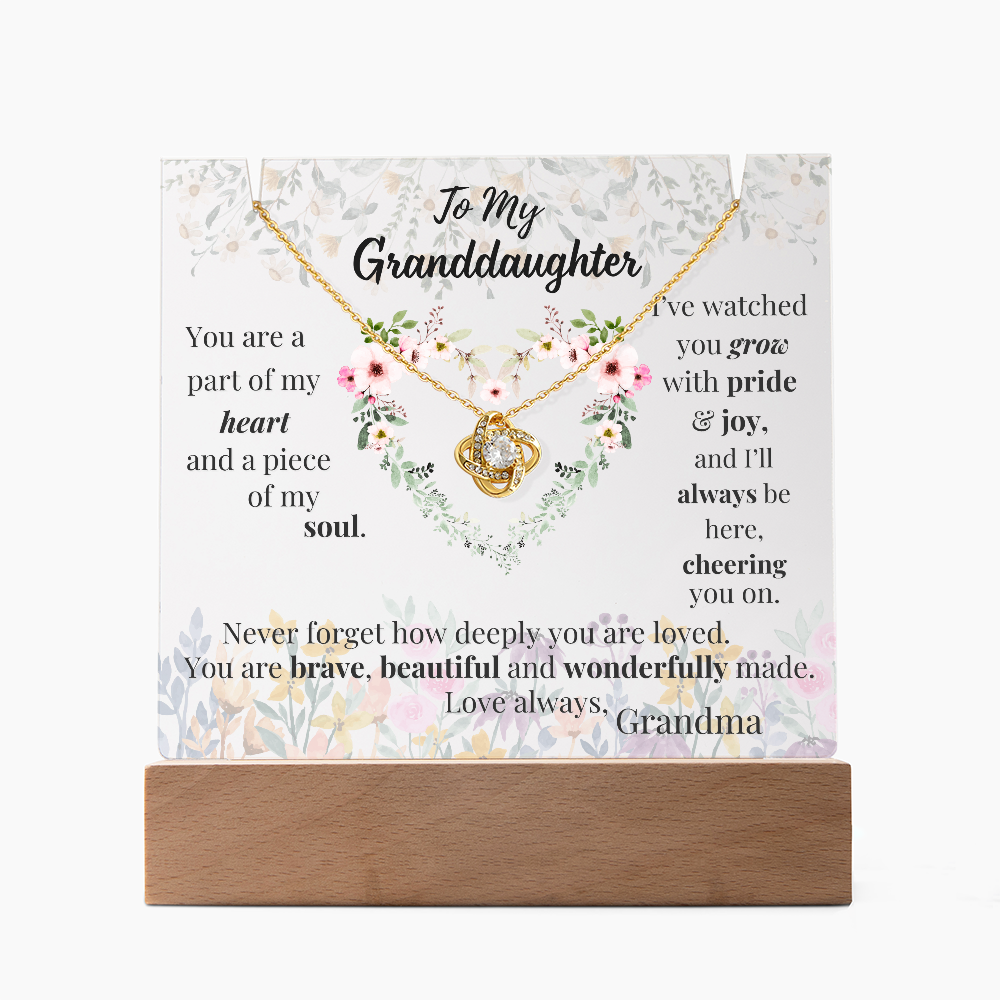 To My Granddaughter – Lighted Acrylic Gift & Love Knot Necklace Bundle | Sentimental Keepsake from Grandma