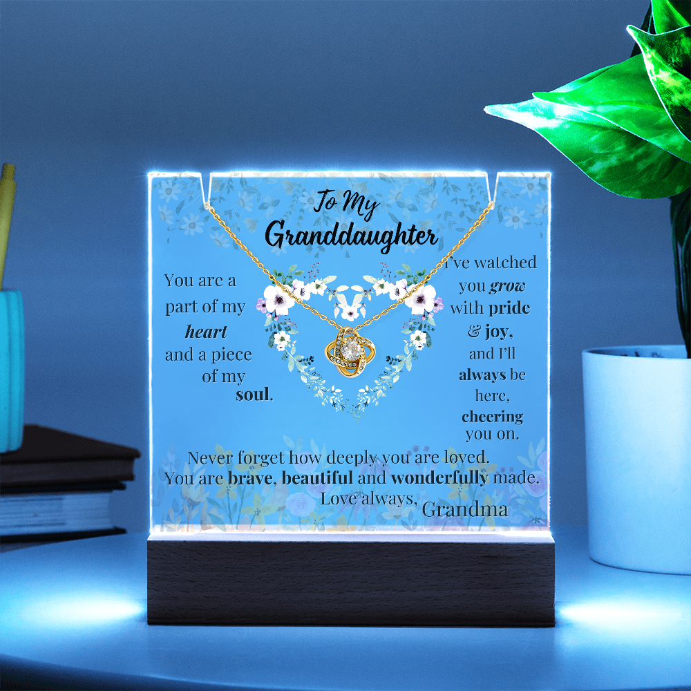 To My Granddaughter – Lighted Acrylic Gift & Love Knot Necklace Bundle | Sentimental Keepsake from Grandma