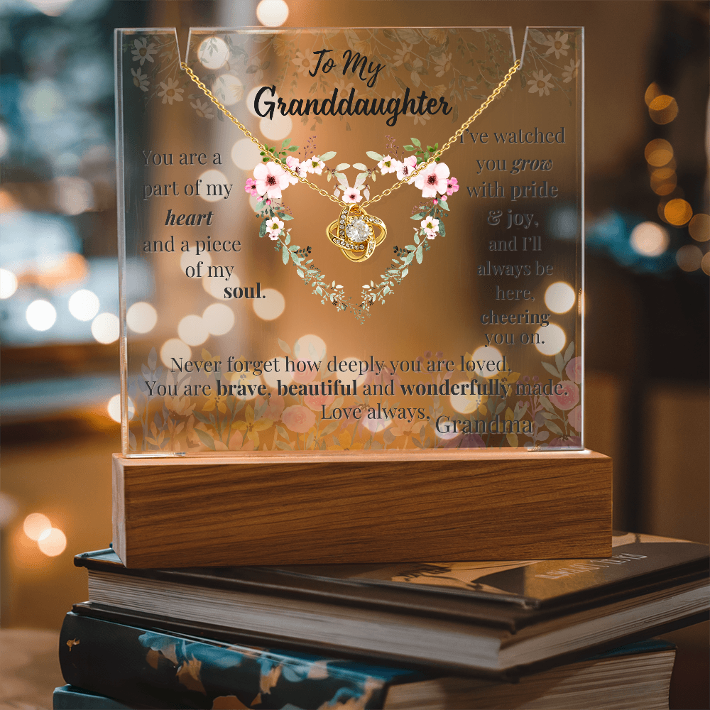 To My Granddaughter – Lighted Acrylic Gift & Love Knot Necklace Bundle | Sentimental Keepsake from Grandma